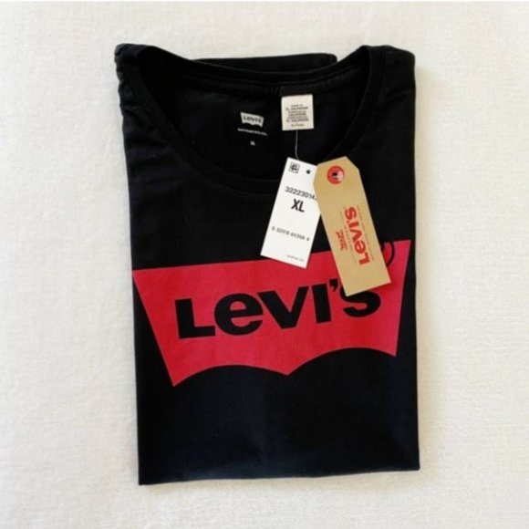 ⛔️SOLD⛔️ LEVI'S Short Sleeve Crew Neck T-Shirt Black w/ Red Batwing Logo Size XL - Picture 11 of 14